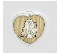 36 PZ Ciondolo legno CUORE PRIMA COMUNIONE 4.5 cm decorazione bomboniera 0VTI