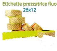 36 Rotoli ETICHETTE per PREZZATRICE 12x26 ADESIVE 26x12 FLUO PERMANENTI