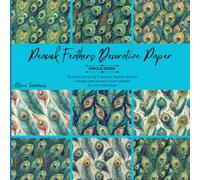 36 Sheets Peacock Feather-Themed Decorative Paper Pad for Scrapbooking: 9 Single-Sided Designs 8.5" x 8.5" for Your Crafting Needs