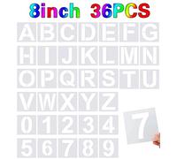 36 stencil grandi lettere dell'alfabeto e stencil numerici, riutilizzabili per dipingere su legno, tessuto da parete in legno, lavagna in vetro (20 cm)