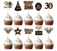 36 topper per cupcake con scritta "Happy 30th Birthday", double face, colore: nero e oro, trenta Hello 30 Straight Outta 1993, 30 favolosi applausi a 30 anni, decorazioni per torte per 30° compleanno