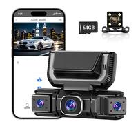 360° Car Dvr WiFi 4channels Dash Cam Video Recorder,Ultra Wide Angle Front Rear Inside Car Camera-1080p HD, 360°All-Round Monitoring,Night Vision,Parking Mode,Loop Recording,WiFi App Control (64GB)
