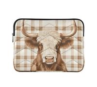 360 Custodie protettive eleganti per laptop da 13-14 pollici trapuntate da viaggio per lavoro e viaggio - mucca scozzese marrone pastello M