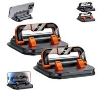 360° Dashboard Car Phone Holder with Strong Suction Cup, 2-in-1 Adjustable Viewing Angles Dashboard Mount with Hidden Emergency Contact Number Plate, Anti-Slip Holder for All Phones (Orange*2)