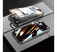 360 Full Protection Metal Magnetic Phone Case for iPhone 17 Pro Max, Anti-Fall Magnetic Adsorption Double-Sided Tempered Glass Phone Case with Snap Lock (Black,14plus)