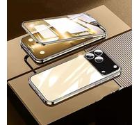 360 Full Protection Metal Magnetic Phone Case for iPhone 17 Pro Max, Anti-Fall Magnetic Adsorption Double-Sided Tempered Glass Phone Case with Snap Lock (Gold,13)