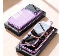360 Full Protection Metal Magnetic Phone Case for iPhone 17 Pro Max, Anti-Fall Magnetic Adsorption Double-Sided Tempered Glass Phone Case with Snap Lock (Purple,17Air)