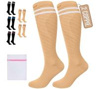 360 Relief Calze Compressione Graduata Classe 1 Donna e Uomo - 15-20 mmHg Gambaletti Compressione per Aereo, Circolazione, Infermiera, Running, Sports - Calzini Compressione S/M Beige