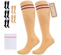 360 Relief Calze Compressione Graduata Classe 1 Donna e Uomo - 15-20 mmHg Gambaletti Compressione per Aereo, Circolazione, Infermiera, Running, Sports - Calzini Compressione L/XL Beige