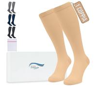 360 Relief Calze Compressione Graduata Donna e Uomo - 1 Coppia Solido Colore Gambaletti Compressione Graduata per Sports, Running, Viaggio, Ciclismo, Lavoro - L/XL Beige con Borsa Lavanderia