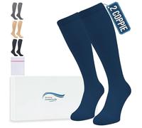 360 Relief Calze Compressione Graduata Donna e Uomo - 2 Coppie Solido Colore Gambaletti Compressione Graduata per Sports, Running, Viaggio, Ciclismo, Lavoro - L/XL Blu con Borsa Lavanderia