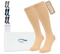 360 Relief Calze Compressione Graduata Donna e Uomo - 2 Coppie Solido Colore Gambaletti Compressione Graduata per Sports, Running, Viaggio, Ciclismo, Lavoro - S/M Beige con Borsa Lavanderia