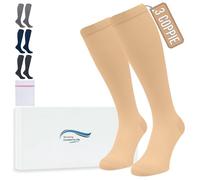 360 Relief Calze Compressione Graduata Donna e Uomo - 3 Coppie Solido Colore Gambaletti Compressione Graduata per Sports, Running, Viaggio, Ciclismo, Lavoro - S/M Beige con Borsa Lavanderia