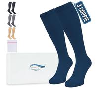 360 Relief Calze Compressione Graduata Donna e Uomo - 3 Coppie Solido Colore Gambaletti Compressione Graduata per Sports, Running, Viaggio, Ciclismo, Lavoro - L/XL Blu con Borsa Lavanderia