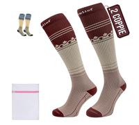 360 RELIEF Calze Elastiche a Compressione graduate 15-20 mmhg - 2 Coppie Calze a Compressione Premium di Classe 1 per Donne e Uomo - Supporto per Corsa, Viaggio, Palestra, Sportivo - L/XL Marrone