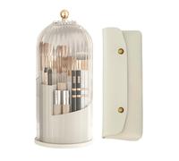 360° Rotante Porta Pennelli Make Up, Organizer Trucchi con Coperchio, Porta Trucchi Organizer con 3 Scomparti, Organizzatore Cosmetic per Pennelli Con borsa per il trucco (Bianco trasparente)