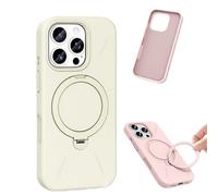 360° Spin Magnetic Ring Stand Silicone for iPhone 17 Pro Max Case, Liquid Silicone Rubber Soft Phone Case for 17/16/15/14 Series, Shockproof Vibrant Grip Full Camera Protection (White,For iPhone14)