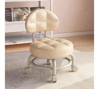 360° Swivel Backrest Stool for Home, Waterproof Faux Leather, Low Rolling Stool with Universal Wheels - Ideal for Kitchen, Bar, Office and Dining Use