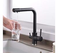 360° Swivel Kitchen Faucet with Water Filter Double Handle Brass Sink Mixer Single Lever Tap for Hot & Cold Drinking Water Stylish Black Design