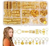 362 Pezzi Gioielli per Capelli Oro, 20 Design Accessori Capelli in Metallo per Trecce e Dreadlocks con Anelli Regolabili, Clip, Spirali e Charms, Idee DIY per Festival, Donne e Uomini