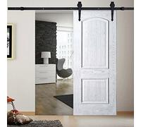 366CM Binario per Porta Scorrevole Kit, Nero e Rustico Porta Scorrevole Kit Accessori con Guida a Pavimento Regolabile Scorrevole,(Fibbia a fiore di prugno a quattro sezioni) doppia porta a forma