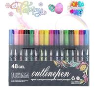 36Color Coloring Lightstick Graffiti Pens, Coloring Lightstick Graffiti Highlighter Pens, Shimmer Double Line Outliner Markers, Colors Double Line Outline Art Pens for Drawing/Greeting Cards (48Color)