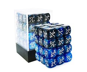 36pcs 12mm Positive and Negative Dice Counters Marble Blue+Gemini Blue&Black Set, Small Token Dice Loyalty Dice Compatible with MTG, CCG, Card Games