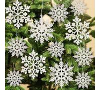 36pcs Natale bianco fiocco di neve ornamenti plastica glitter fiocchi di neve ornamenti per albero di Natale inverno decorazioni dimensioni varia artigianato fiocchi di neve