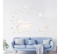 36pz Adesivi Murali Specchio Acrilico, Argento Adesivi Specchio Stella Nuvola luna 3D Adesivi Murali in Specchio Acrilico Adesivi Murali Luna e Stelle per Casa Ufficio Aula Decorazione
