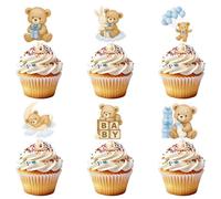 36pz Orsetto Baby Shower Topper Cupcake, 6 Disegni Orso Blu Stuzzicadenti Cupcake Scelta Tema Animale Giungla Decorazioni Torta per Baby Shower Rivelazione Sesso Compleanno Forniture per Feste