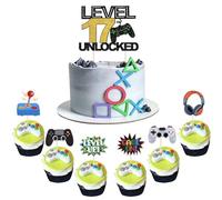 37 pezzi 17th videogioco decorazione torta glitter gioco livello sbloccato 17th compleanno torta decorazione consolle Happy 17th Cake topper per console gioco tema ragazzi ragazze compleanno festa