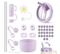 37 pezzi accessori viola per Stanley Cup, coperchio di ricambio per tazza da 40 oz, protezione per cannuccia, copertura per cannuccia, manicotto in silicone, lettera Charm, per tazza da 1,2 l e 850 ml