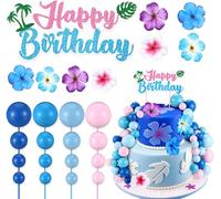 37 Pezzi Blu Rosa Cake Topper Decorazioni, Decorazioni per Torte a Palline, Topper Torta Compleanno di Fiore, Topper Torta Palline Mini, per Compleanno Feste, Baby Shower