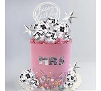 37 Pezzi Discoteca Decorazioni Torta Compleanno, topper torta argento Cake Topper Mirrorball Decorazione Torta Stella per Decorazioni Feste a Tema Musica da Discoteca Anni '70/'80/'90
