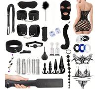 37 Pezzi Giocattolo Erotico Set Plug Anale Lingerie Gioco Cucciolo Coda Anale Bondage Costrizione BDSM Pene Giocattoli Adulti Manette Maschera Occhio Bottiglia Capezzolo Succhiare