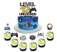 37 pezzi Happy 12th videogioco decorazione torta glitter gioco livello 12th compleanno torta decorazione consolle Happy 12th Cake topper per console gioco tema ragazzi ragazze compleanno festa torta