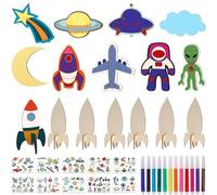 37 Pezzi Razzi in Legno, Razzi in Legno per Dipingere, Artigianato per Bambini, Kit per Attività Creative con il Legno per Bambini, Giocattoli da Disegno per Fai Da Te