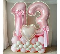 37 pezzi Set di palloncini a colonna con numeri rosa, include palloncini in foil rosa a forma di numeri da 32 pollici (81,28 cm), palloncini in lattice rosa macaron e bianchi, adatti per decorazioni p