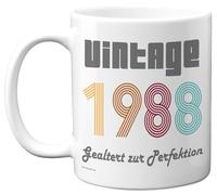 37° Regali di compleanno - 'Vintage 1988 Invecchiato alla perfezione' tazza di compleanno retrò per uomini e donne, 325 ml tazza in ceramica premium lavabile in lavastoviglie