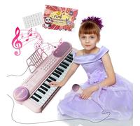 37 Tasti Rosa Pianofor Kids 2 3 4 5, Rose Red Tastiera Elettronica con Microfono, Strumento Musicale Educativo Portatile per Le Ragazze, Natale Regali di Compleanno