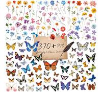 370+ PCS Adesivi di Fiori e Farfalle in PVC, Adesivi Floreali Naturali Autoadesivi per Scrapbook, Laptop, Diario, Progetto Fai Da Te, Decorazioni per Feste a Tema Primaverile