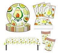 37Pcs Forniture per la Festa Dell'avocado Alla Frutta, Set da Tavola Avocado Party, Tovaglia, Piatti Piani, Tazze, Tovagliolo, per Feste di Compleanno per Bambini, Festa a Tema Avocado (8 Invitati)