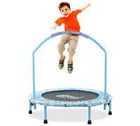 38'' Mini Trampolino per Bambini Pieghevole per Fitness con Manico in Schiuma e Copertura Imbottita di Sicurezza, Trampolino Elastico per Rimbalzo per Interni ed Esterni per Ragazzi (Azzurro)
