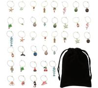 38 Pennarelli Per Ciondoli Per Bicchiere Di Vino, Borsa In Velluto, Ciondolo In Vetro, Calice Da Spiaggia