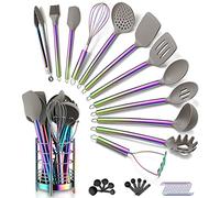 38 Pezzi Di Pentole In Silicone Da Con Posate Pentola, Testa In Silicone E Manico In Acciaio Inossidabile Pentole, Utensili Da Cucina Antiaderenti, lavabili In lavastoviglie (Arcobaleno)