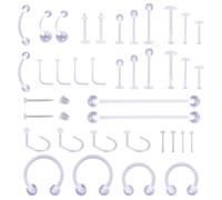 38 Pezzi Fermagli Trasparenti Piercing, Gioielli Invisibili per Orecchini Capezzolo Naso Setto Ombelico Lingua Sopracciglio e Labbro Ideali per Interventi di Risonanza Magnetica e Lavori Medici