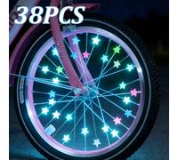 38 pezzi Perline e cappucci per valvole fluorescenti - Raggi di ruota con stelle luminose adatti per la guida notturna, decorazione ruote, regali per ciclisti, per tutti i tipi rosa,bluABS