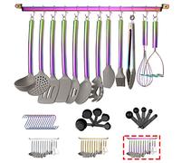38 Pezzi Set Di Utensili Da Cucina Con Portautensili, Testa In Silicone E Manico In Inossidabile Pentole, Da Cucina Per Utensili, Gadget Da Cucina Antiaderenti, Lavabili In Lavastoviglie (Arcobaleno)