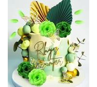 38 pezzi Simulation Rose Paper Fan Farfalla Decorazione per torta metallizzata Pallina di carta Fiore Farfalla Decorazione per torta di compleanno, festa di matrimonio, palla metallizzata