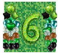 38 Set Palloncini Pixel, Palloncini in Lamina con Forme Rotonde Quadrate Cuore Stella Numeriche e Sfondo Decorativo Tenda Antipioggia Articoli per Feste a Tema Gioco per Bambini e Adulti (Numero 6)